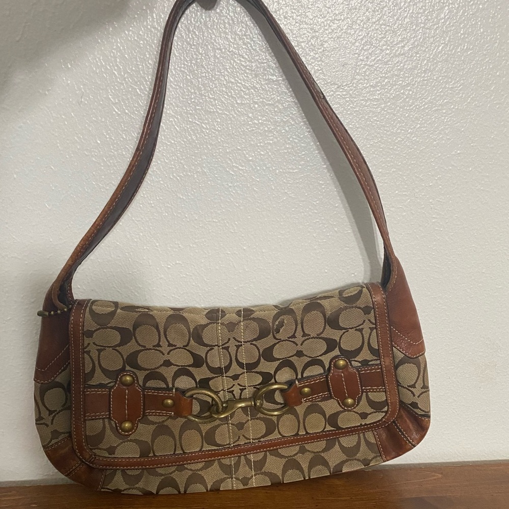 Brown and Tan Coach shoulder bag